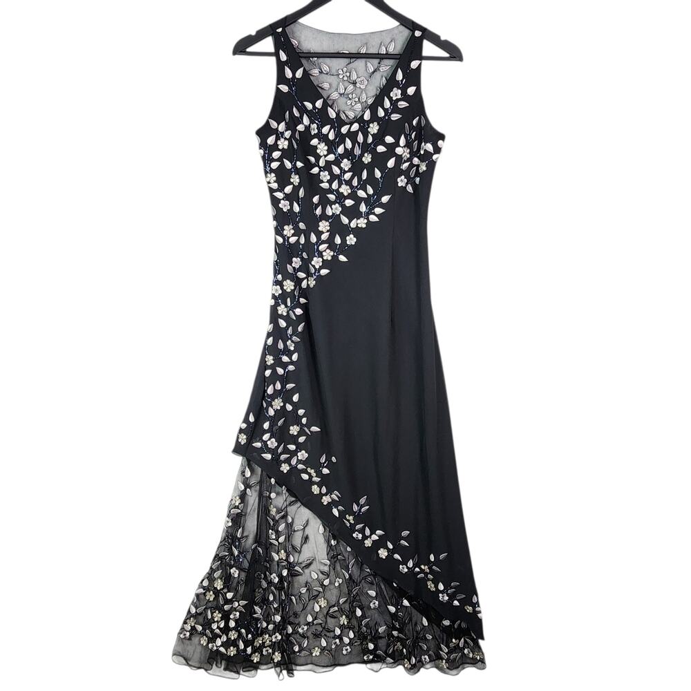 Y2K Dark Floral Dress M WhimsiGoth Sheer HoCo Prom Formal Black Mesh 90s Grunge